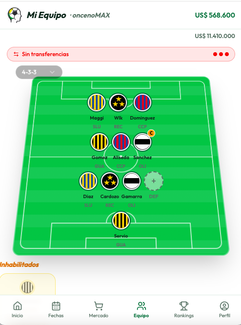 Pantalla Mi Equipo en la app Si yo era
