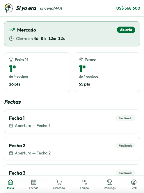 Tu inicio: torneos y fechas.